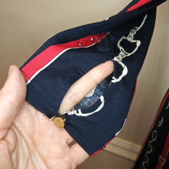 Juicy Couture 2012 English Snaffle Red & Navy Equestrian Print Silk Sheath Dress - Picture 6 of 11